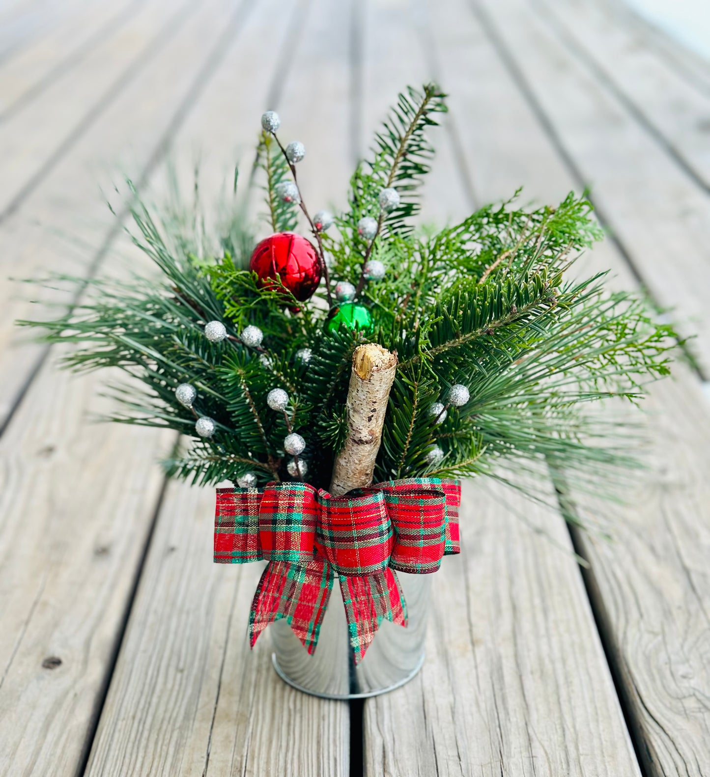 Silver Bucket Greenery Centerpiece